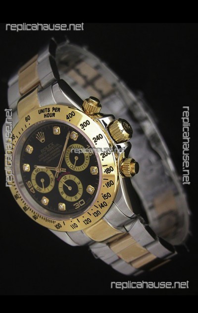 Rolex Daytona Japanese Replica Two Tone Gold Watch in Black Dial