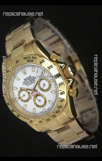 Rolex Daytona Japanese Replica Gold Watch in White Dial