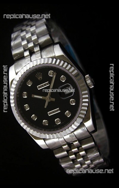 Rolex Datejust Mens Japanese Replica Watch in Black Dial