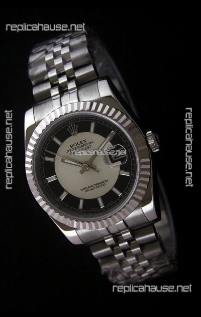 Rolex Datejust Mens Swiss Replica Watch in Black & White Dial