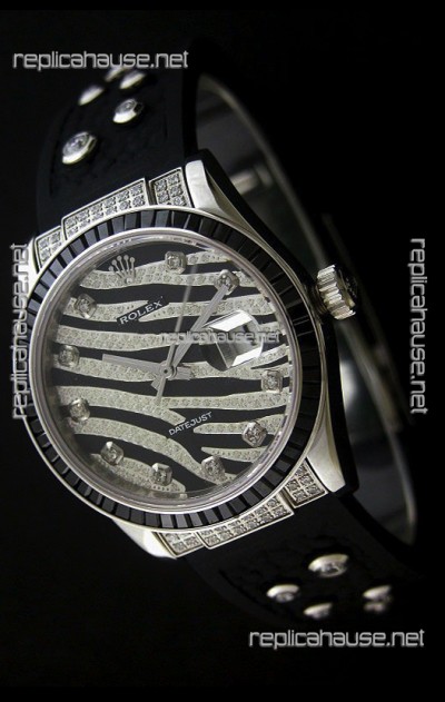 Rolex Datejust Mens Japanese Replica Leopard Watch in Diamand Markers