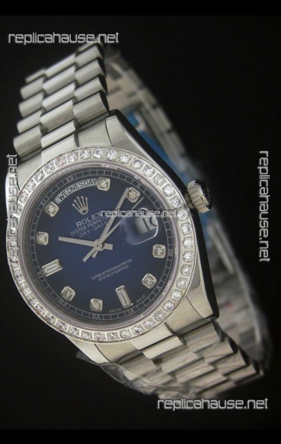 Rolex Day Date Just swiss Replica Watch in Dark Blue Dial