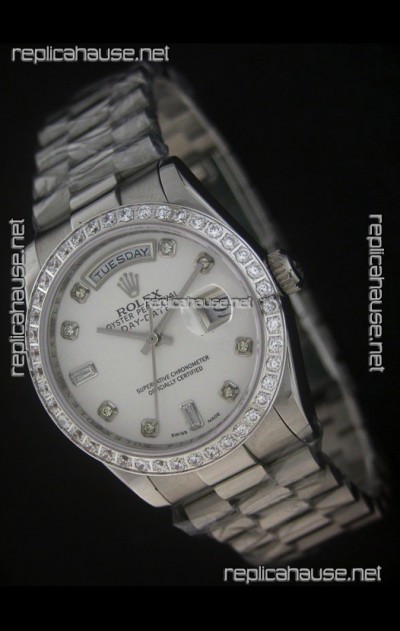 Rolex Day Date Just Japanese Replica Watch in White Dial