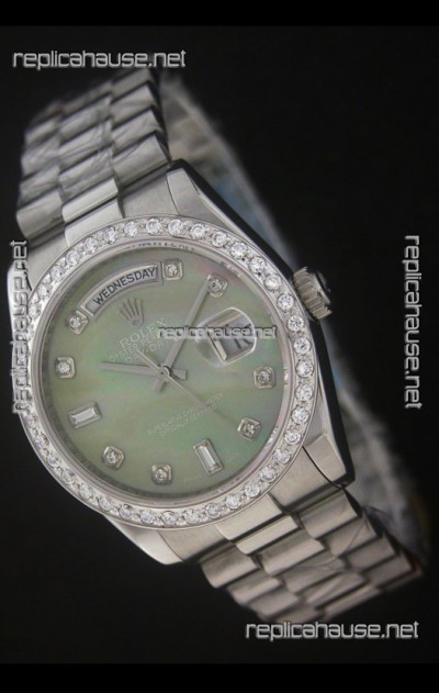 Rolex Day Date Just swiss Replica Watch in Light Green Dial