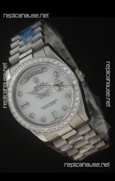 Rolex Day Date Just Japanese Replica Watch in White Dial