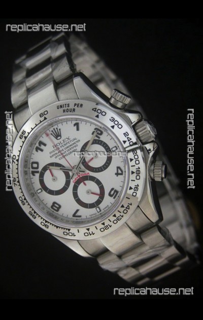 Rolex Daytona Japanese Replica Steel Watch in White Dial