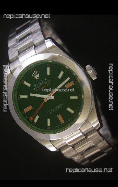 Rolex Oyster Perpetual Milgauss Swiss Replica Stainless Steel Watch in Black Dial