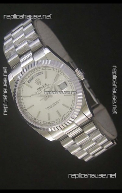 Rolex Day Date Just swiss Replica Silver White Watch 