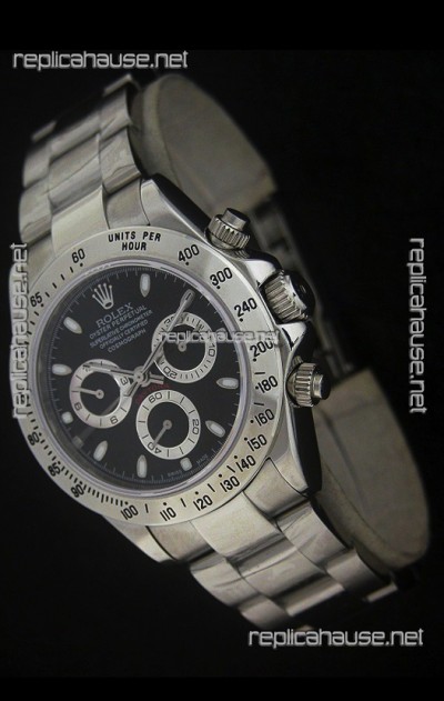 Rolex Daytona Japanese Replica Steel Watch in Black Dial