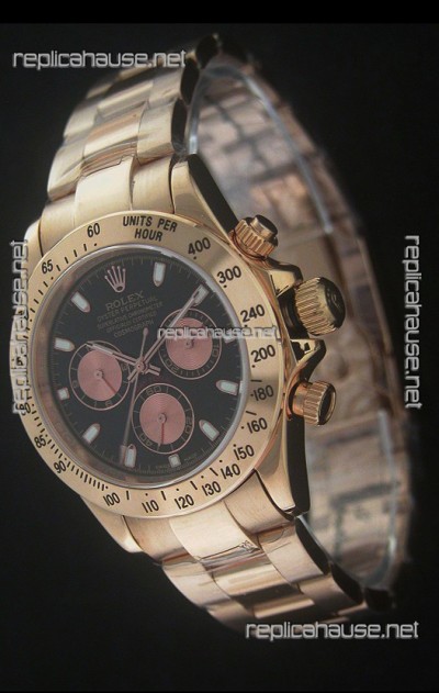 Rolex Daytona Cosmograph Swiss Replica Yellow Gold Watch in Black Dial