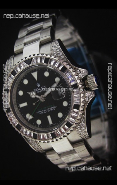 Rolex Pro-Hunter GMT Master II Swiss Replica Steel Watch in Diamond Bezel