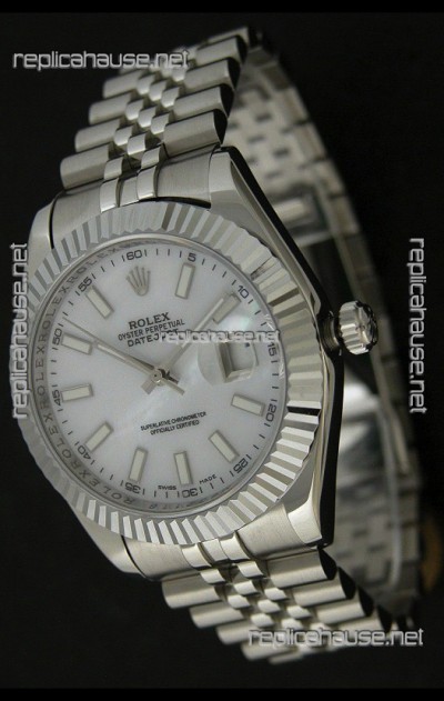 Rolex DateJust Swiss Replica Watch in Mop White Dial