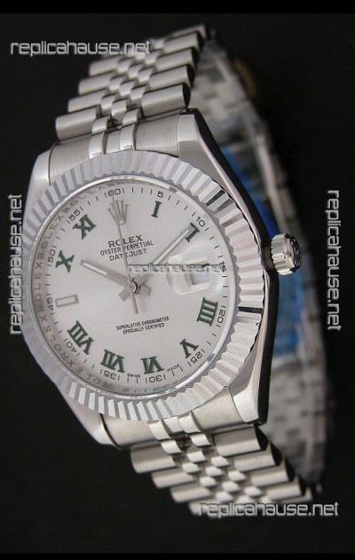 Rolex DateJust Swiss Replica Watch in Green Roman Hour Markers