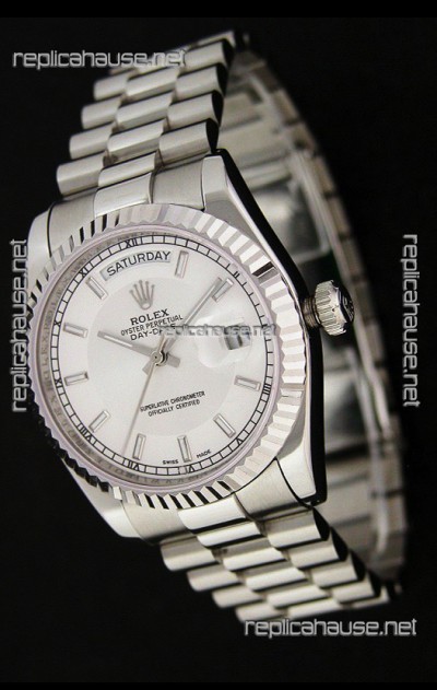 Rolex Day Date Just swiss Replica Silver White Watch 