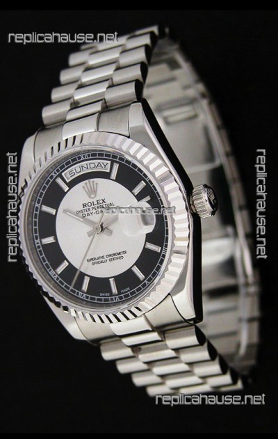 Rolex Day Date Just Japanese Replica Watch in Black & White Dial