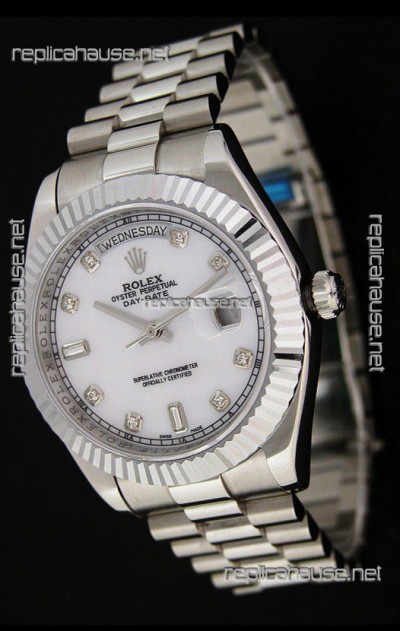 Rolex Oyster Perpetual Day Date Swiss Replica Watch in White Mother of Pearl Dial