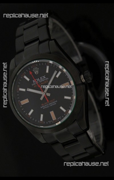 Rolex White Milgauss Black-Out Swiss Replica Watch in Orange Markers