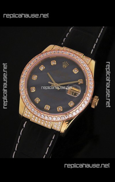 Rolex DateJust Japanese Mens Replica Yellow Gold Watch in Colorful Mother of Pearl Dial