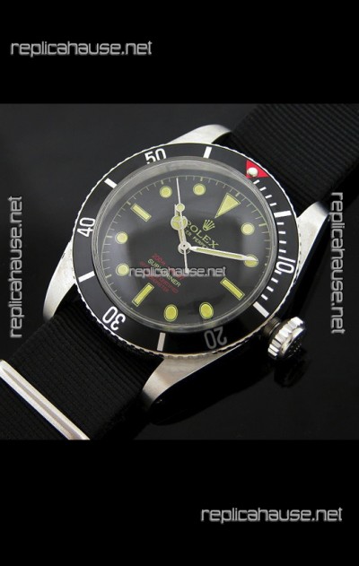 Rolex Submariner Swiss Replica Watch in Domed Crystal Black Nylon Strap