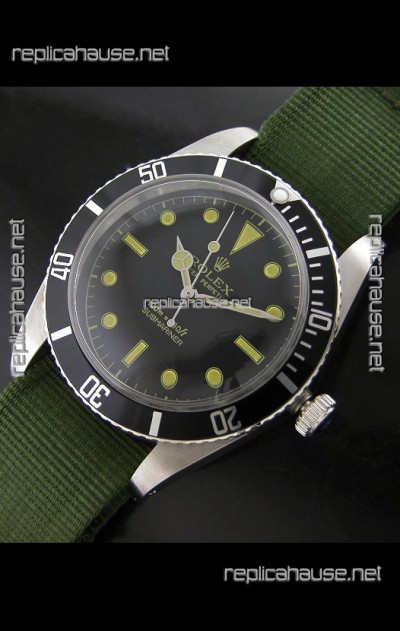 Rolex Submariner Swiss Replica Watch in Domed Crystal Green Nylon Strap