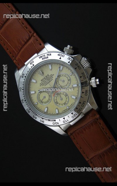 Rolex Daytona Japanese Replica Steel Watch in Yellow Rolesium Dial