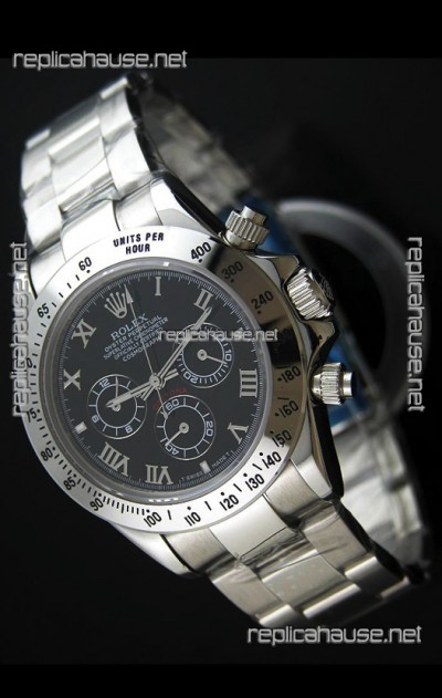 Rolex Daytona Japanese Replica Steel Watch in Black Dial