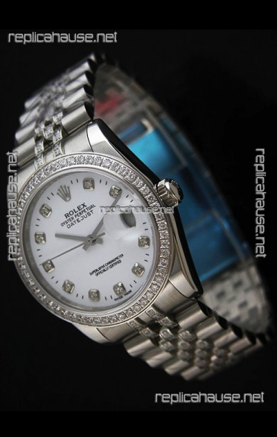 Rolex DateJust Japanese Mens Replica Silver Watch in Diamond Markers