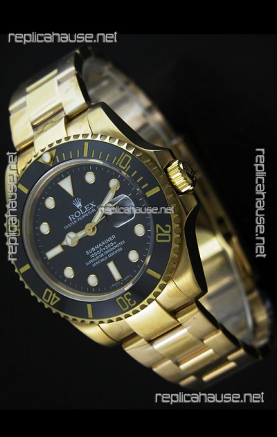 Rolex Submariner Swiss Gold Watch in Black Dial with Ceramic Bezel