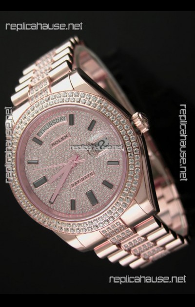 Rolex Day Date Swiss Automatic Rose Gold Watch in Ruby Stick Markers