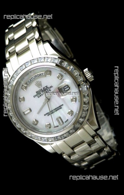 Rolex Oyster Perpetual Day Date Swiss Automatic Watch in Mop White Dial