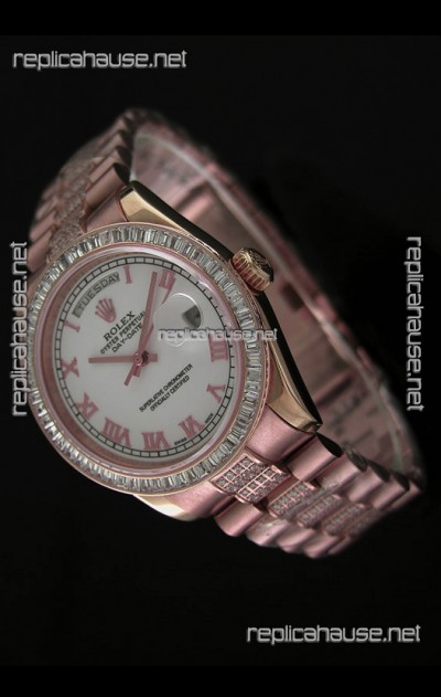 Rolex Oyster Perpetual Day Date Swiss Rose Gold Automatic Watch in Roman Markers