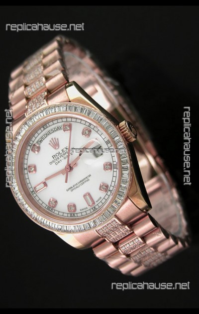 Rolex Oyster Perpetual Day Date Swiss Rose Gold Automatic Watch in Diamond Markers