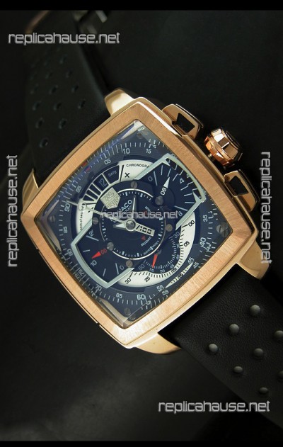 Tag Heuer Monaco Mikrograph Japanese Replica Rose Gold Watch 