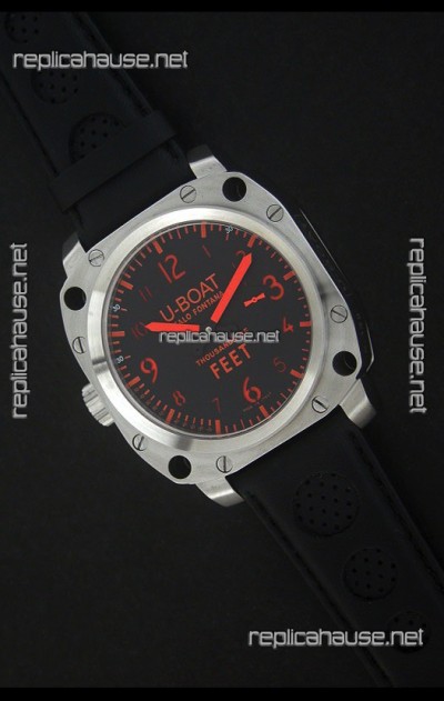 U-Boat Thousands of Feet Swiss Steel Automatic Watch in Red Markers