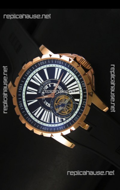 Roger Dubuis Excalibur Tourbillon Watch - Rose Gold Plating Black Dial