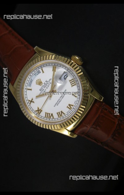 Rolex Day Date 36MM Yellow Gold Swiss Replica Watch - White Dial