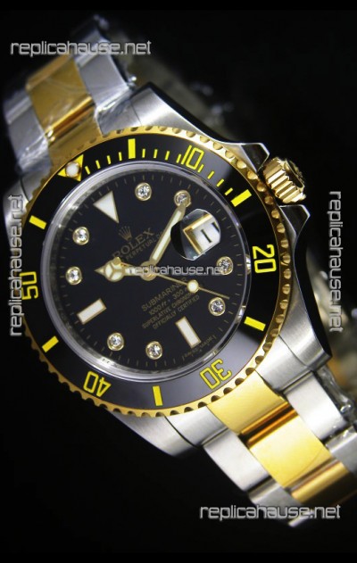 Rolex Submariner Swiss Watch in Black Dial Diamonds Hour Markers