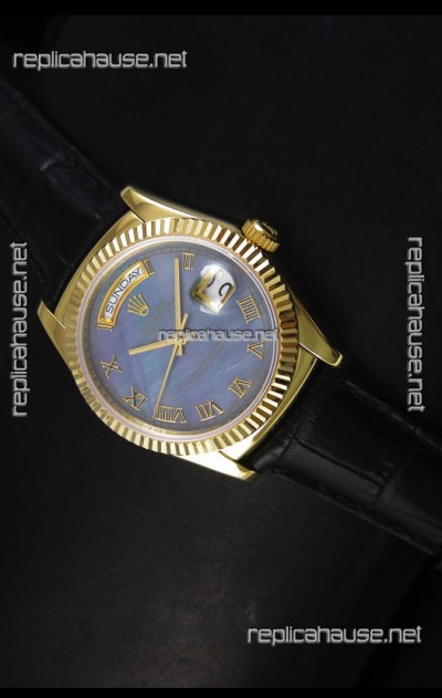 Rolex Day Date 36MM Yellow Gold Swiss Replica Watch - Blue MOP Dial