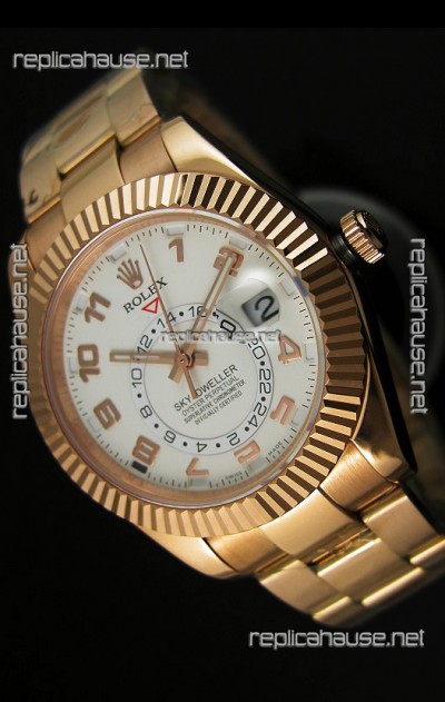 Rolex Sky-Dweller 18K Rose Gold Watch in White Dial Arabic Numerals