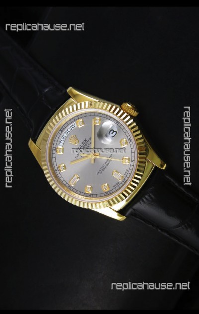 Rolex Day Date 36MM Yellow Gold Swiss Replica Watch - Grey Dial