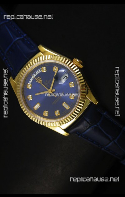 Rolex Day Date 36MM Yellow Gold Swiss Replica Watch - Dark Blue Dial