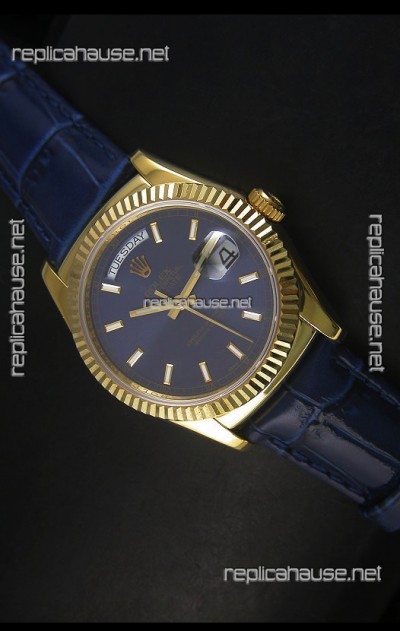 Rolex Day Date 36MM Yellow Gold Swiss Replica Watch - Dark Blue Dial