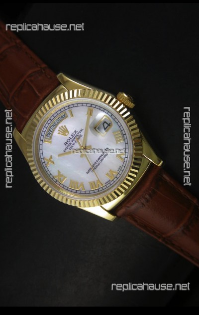 Rolex Day Date 36MM Yellow Gold Swiss Replica Watch - White MOP Dial