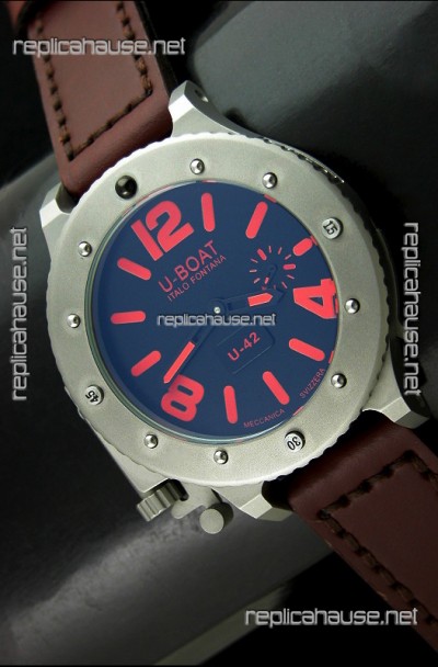 U Boat U-42 Diver Titanium Swiss Watch in Red Markers