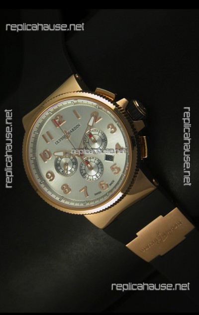 Ulysse Nardin Marine Chronograph Rose Gold Steel Arabic Black Dial - 1:1 Mirror Replica