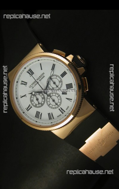 Ulysse Nardin Marine Chronograph Rose Gold White Roman Black Dial - 1:1 Mirror Replica