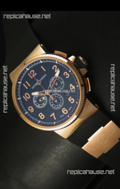 Ulysse Nardin Marine Chronograph Rose Gold Black Arabic Black Dial - 1:1 Mirror Replica
