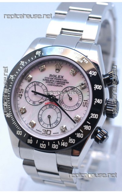 Rolex Daytona MonoBloc Cerachrom Bezel Swiss Replica Rose Gold Plated Watch in Pink Mother Pearl Dial