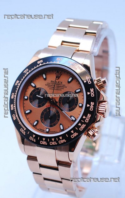 Rolex Daytona Chronograph MonoBloc Cerachrom Bezel Swiss Replica Watch in Rose Gold Plated